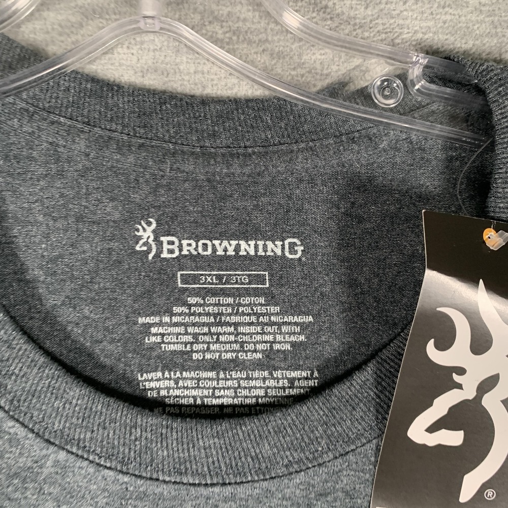 Browning Shirt Mens 3XL Gray Long Sleeve Flag Firearms Graphic Tee Hunting - Picture 5 of 12